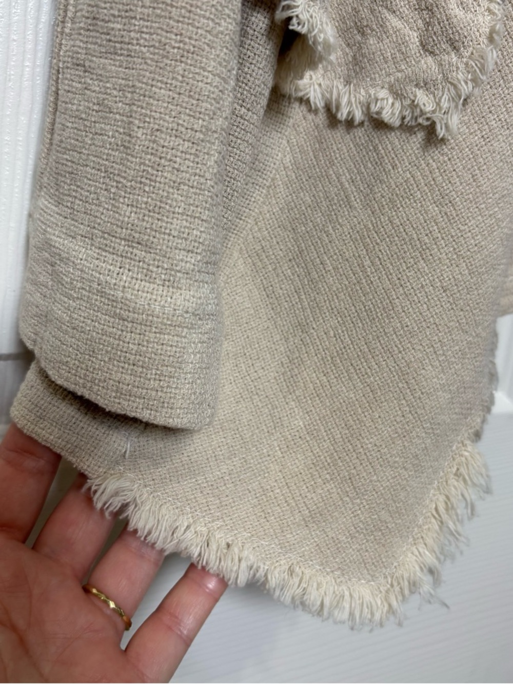 Tempo Paris Linen Open Cardigan Women’s Large Fringe Beige Lagenlook Lagom Italy - Picture 6 of 8